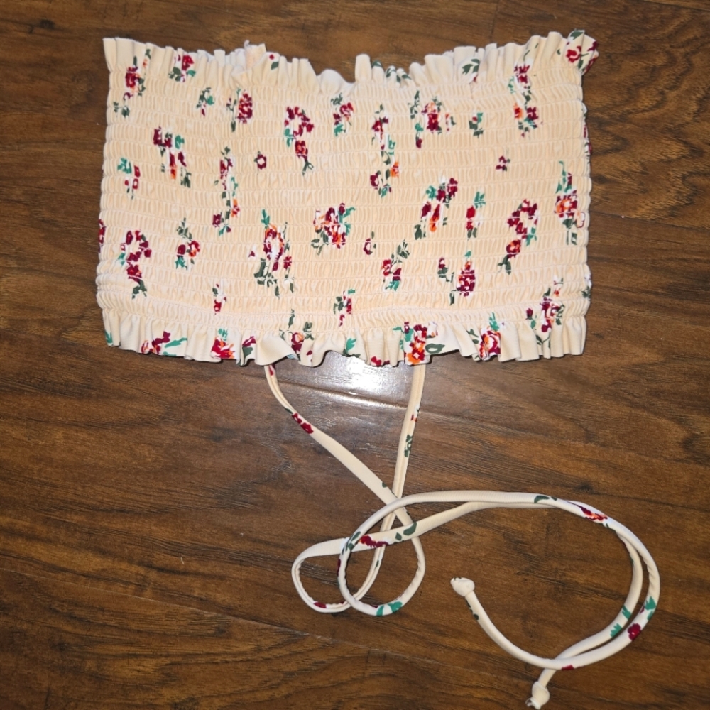 Xhilaration Bandeau Shirred Strapless Pink Floral Bikini Swim Top
